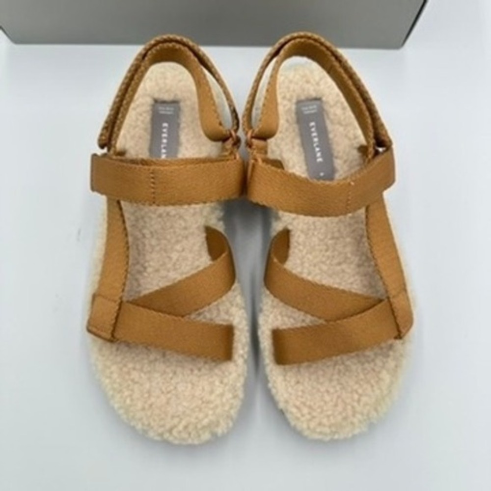 Everlane ReNew Teddy Sport Sandals‎ Brown Faux Shearling Size 6 Strappy Cozy New